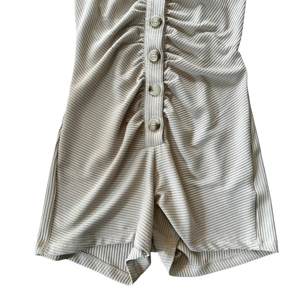 Princess Polly Thea Romper Ribbed Beige Button Down -Size 2 - Picture 5 of 11